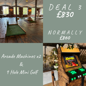 Arcade machine and 9 hole mini golf hire package for weddings and events in Yorkshire
